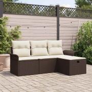 vidaXL Trädgårdsoffset med kudde 4 pcs Brun och gräddvit Poly rattan
