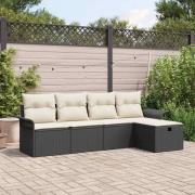 vidaXL Trädgårdsoffset med kudde 5 pcs Svart och gräddvit Poly rattan