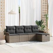 vidaXL Trädgårdsoffset 5 pcs Grå 251 x 117 x 85 cm Poly rattan