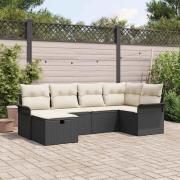 vidaXL Trädgårdsoffset 6 pcs Svart och gräddvit 242.5 x 132.5 x 85 cm