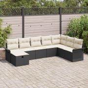 vidaXL Trädgårdsoffset 8 pcs Svart och gräddvit 297.5 x 187.5 x 85 cm