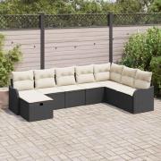 vidaXL Trädgårdsoffset 8 pcs Svart och gräddvit 287,5 x 177,5 x 85 cm