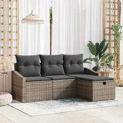 vidaXL Trädgårdsoffset med kudde 4 pcs Grå Poly rattan