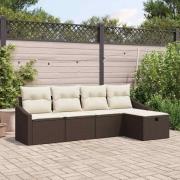 vidaXL Trädgårdsoffset med kudde 5 pcs Brun Poly rattan