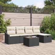 vidaXL Trädgårdsoffset med kudde 6 pcs Svart Poly rattan