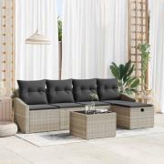vidaXL Trädgårdsoffset med kudde 6 pcs Ljusgrå Poly rattan