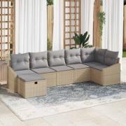 vidaXL Trädgårdsoffset med kudde 7 pcs Beige Poly rattan