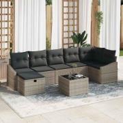 vidaXL Trädgårdsoffset med kudde 8 pcs Grå Poly rattan