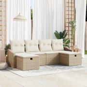 vidaXL Trädgårdsoffset med kudde 6 pcs Beige Poly rattan