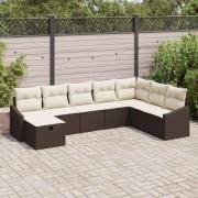 vidaXL Trädgårdsoffset med kudde 8 pcs Brun Poly rattan