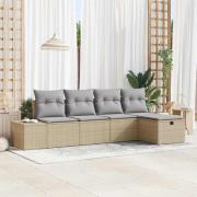 vidaXL Trädgårdsoffset med kudde 5 pcs Beige Poly rattan