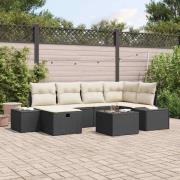 vidaXL Trädgårdsoffset med kudde 7 pcs Svart Poly rattan