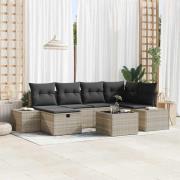 vidaXL Trädgårdsoffset med kudde 7 pcs Ljusgrå Poly rattan