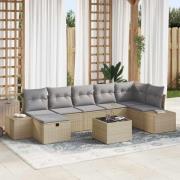 vidaXL Trädgårdsoffset med kudde 8 pcs Beige Poly rattan