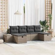 vidaXL Trädgårdsoffset med kudde 6 pcs Grå Poly rattan