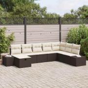 vidaXL Trädgårdsoffset med kudde 8 pcs Brun Poly rattan