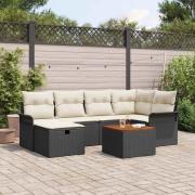 vidaXL Trädgårdsoffset med kudde med lagring 7 pcs Svart Poly rattan