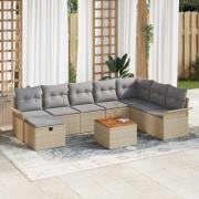 vidaXL Trädgårdsoffset med kudde med lagring 9 pcs Beige Poly rattan