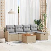 vidaXL Trädgårdsoffset med kudde med lagring 6 pcs Beige Poly rattan