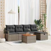 vidaXL Trädgårdsoffset med kudde med lagring 6 pcs Grå Poly rattan