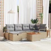 vidaXL Trädgårdsoffset med kudde med lagring 7 pcs Beige Poly rattan