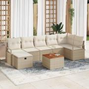 vidaXL Trädgårdsoffset med kudde med lagring 8 pcs Beige Poly rattan