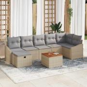 vidaXL Trädgårdsoffset med kudde med lagring 8 pcs Beige Poly rattan