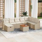 vidaXL Trädgårdsoffset med kudde med lagring 9 pcs Beige Poly rattan