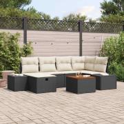 vidaXL Trädgårdsoffset med kudde med lagring 7 pcs Svart Poly rattan