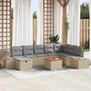 vidaXL Trädgårdsoffset med kudde med lagring 9 pcs Beige Poly rattan