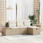 vidaXL Trädgårdsoffset med kudde 4 pcs Beige Poly rattan