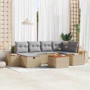 vidaXL Trädgårdsoffset med kudde 7 pcs Beige Poly rattan