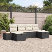 vidaXL Trädgårdsoffset med kudde 6 pcs Svart Poly rattan