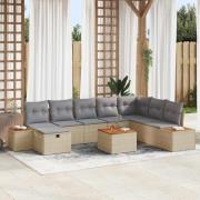 vidaXL Trädgårdsoffset med kudde 9 pcs Beige Poly rattan