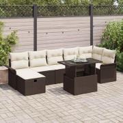 vidaXL Trädgårdsoffset med kudde med lagring 8 pcs Brun Poly rattan