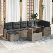 vidaXL Trädgårdsoffset med kudde med lagring 8 pcs Grå Poly rattan