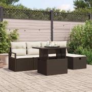 vidaXL Trädgårdsoffset med kudde med lagring 6 pcs Brun Poly rattan