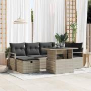 vidaXL Trädgårdsoffset med kudde med lagring 7 pcs Ljusgrå Poly rattan