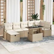 vidaXL Trädgårdsoffset med kudde med lagring 8 pcs Beige Poly rattan
