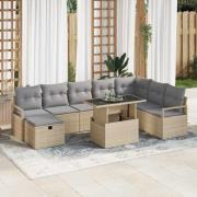 vidaXL Trädgårdsoffset med kudde med lagring 9 pcs Beige Poly rattan