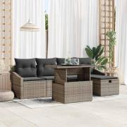 vidaXL Trädgårdsoffset med kudde med lagring 6 pcs Grå Poly rattan