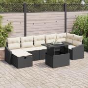 vidaXL Trädgårdsoffset med kudde med lagring 8 pcs Svart Poly rattan