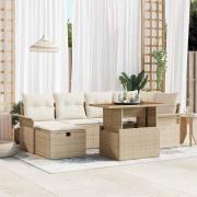 vidaXL Trädgårdsoffset med kudde med lagring 7 pcs Beige Poly rattan