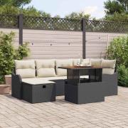 vidaXL Trädgårdsoffset med kudde med lagring 7 pcs Svart Poly rattan