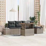 vidaXL Trädgårdsoffset med kudde med lagring 6 pcs Grå Poly rattan