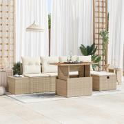 vidaXL Trädgårdsoffset med kudde med lagring 6 pcs Beige Poly rattan