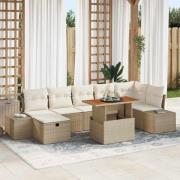 vidaXL Trädgårdsoffset med kudde med lagring 8 pcs Beige Poly rattan