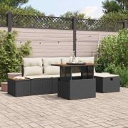 vidaXL Trädgårdsoffset med kudde med lagring 6 pcs Svart Poly rattan