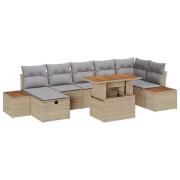 vidaXL Trädgårdsoffset med kudde med lagring 8 pcs Beige Poly rattan