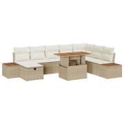 vidaXL Trädgårdsoffset med kudde med lagring 9 pcs Beige Poly rattan